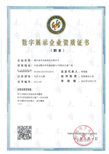 中国电子商务协会数字展示企业资质证书一级